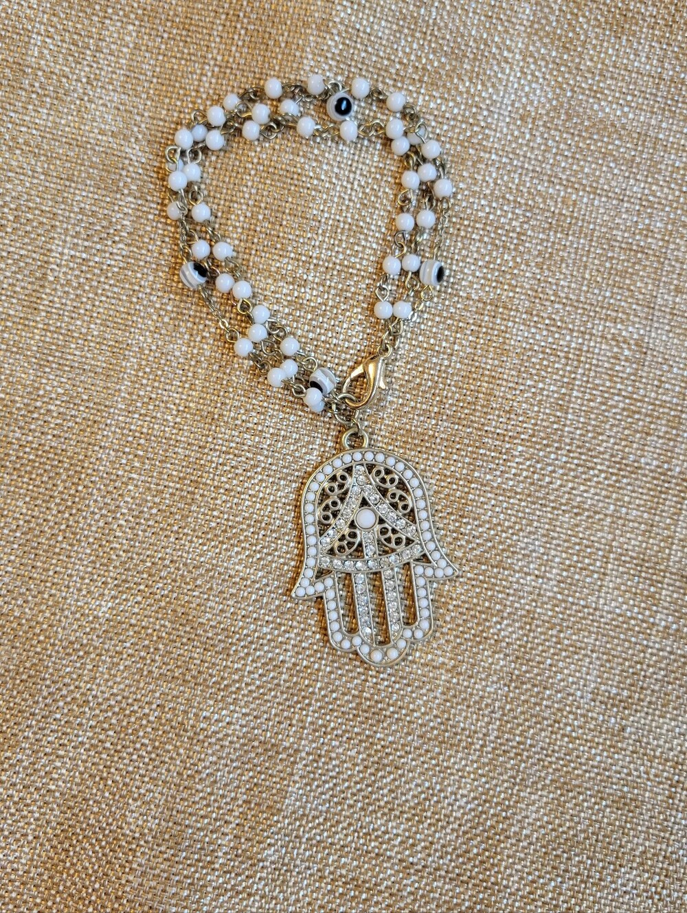 Gold and White Hamsa Hand Bracelet - Women's Jewelry